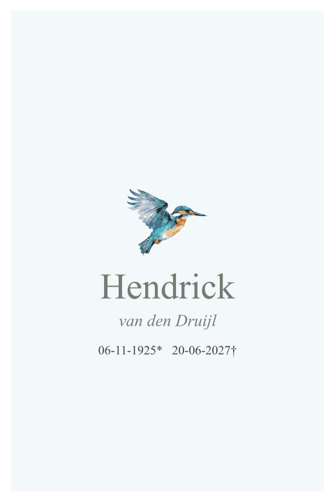 Rouwkaart met geschilderde ijsvogel vogel