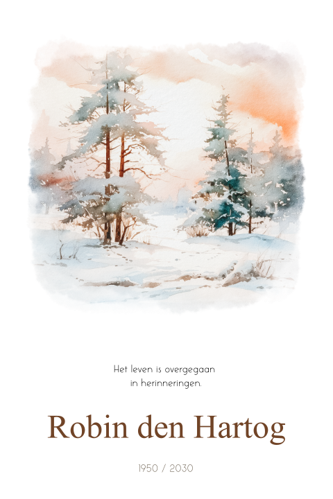 Winterse rouwkaart met hand geschilderde landschap