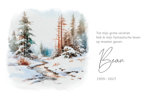 Winter rouwkaart met watercolor tekening winters landschap