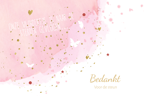 Moderne liggende bedankkaart roze watercolour en goud look