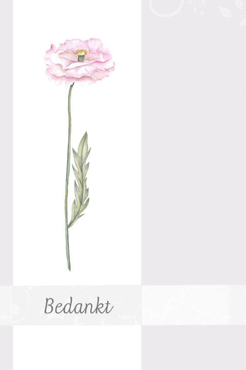 Bedankt kaartje na uitvaart met roze klaproos