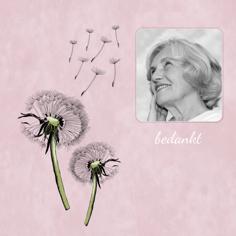 Bedankkaart paardebloem vrouw ruimte voor foto