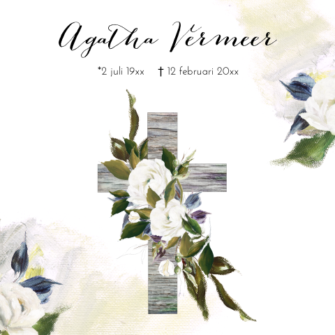 Rouwkaart bloemen watercolor kruis