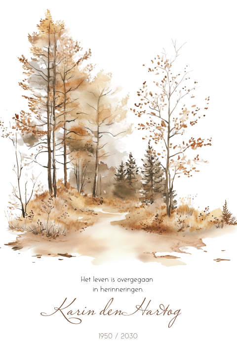 Bomen rouwkaart met hand geschilderde landschap herfst