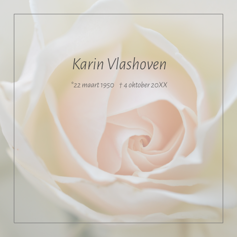 Stijlvolle warme herinneringskaart vrouw witte roze roos en rouwrand