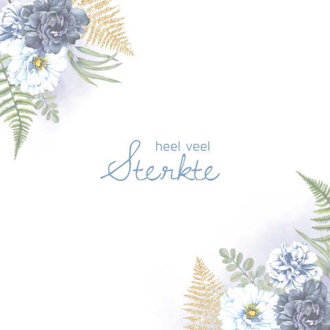 Sterkte kaart met blauwe rozen en takjes