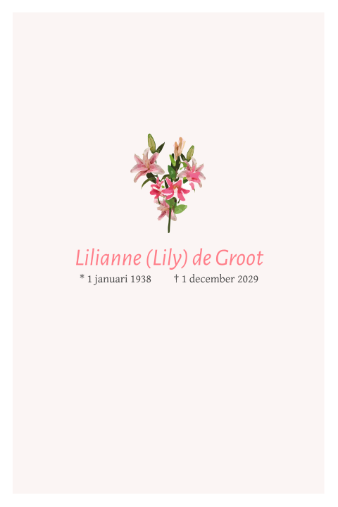 Rouwkaart aquarel lelie in roze kleur