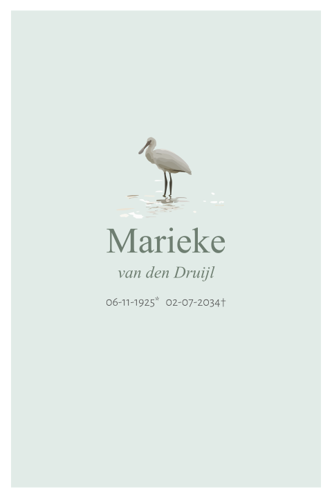 Rouwkaart met vogel lepelaar in waterverf