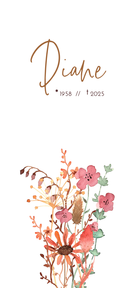 Langwerpige rouwkaart met hand geïllustreerde aquarel veldbloemen