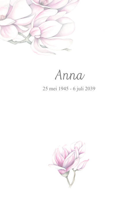 Rouwkaart in roze met wit magnolia