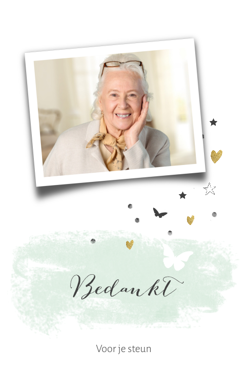 Stijlvolle foto bedankkaart begrafenis met kwast streep