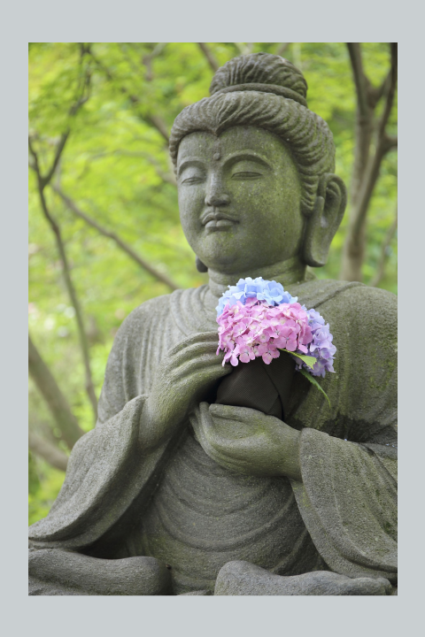 Rouwkaart met boeddha - buddha beeld met bloem