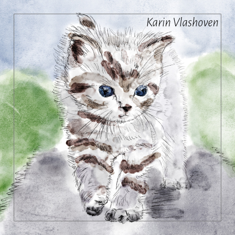 Stijlvolle rouwkaart met een kat roos en rouwrand