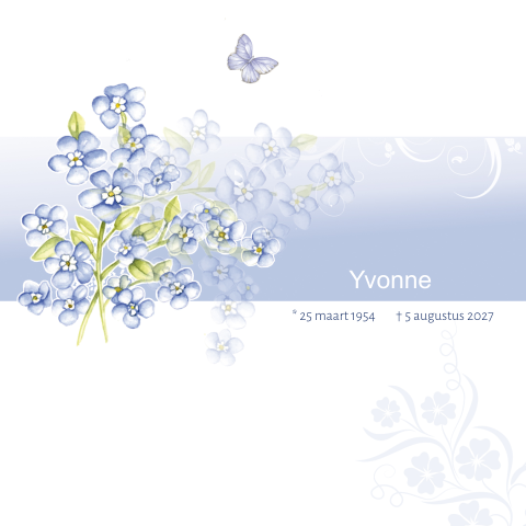 Rouwkaart bloemen blauw en wit