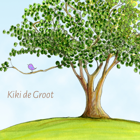 Mooi getekende dank jaarkaart baby of kind met boom vogel 