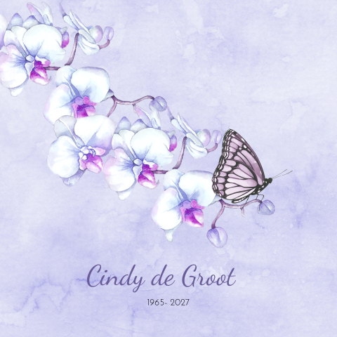 Pastel kleur rouwkaart met orchidee en vlinder