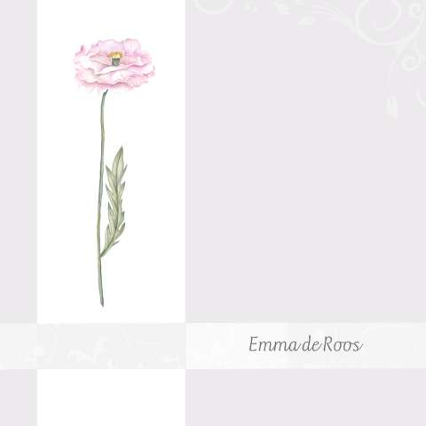 Rouwkaart met klassieke print en rose klaproos