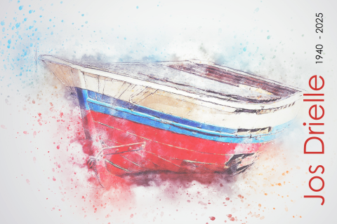Abstracte rouwkaart met afbeelding van een bootje