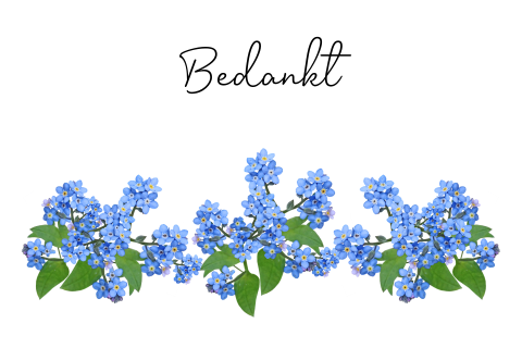 Bedankkaartje na overlijden met vergeet mij nietjes bloemen