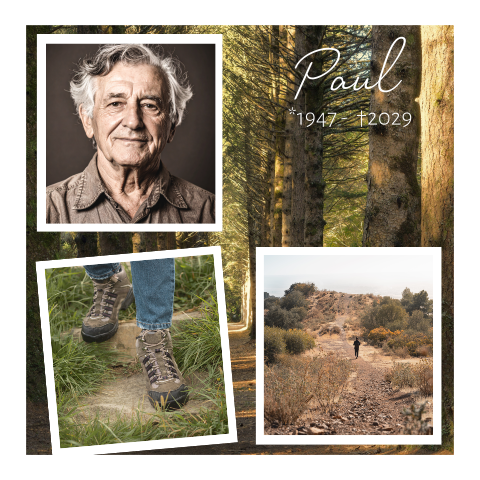 Rouwkaart man fotocollage hobbies man natuur wandelen