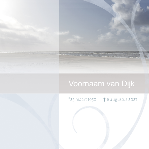 Rouwkaart met vlakken en afbeelding zee