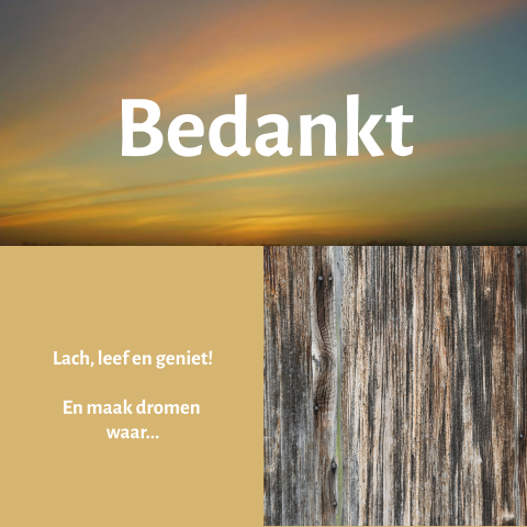 Trendy bedankkaart met vlakken blauw met gouden avond lucht