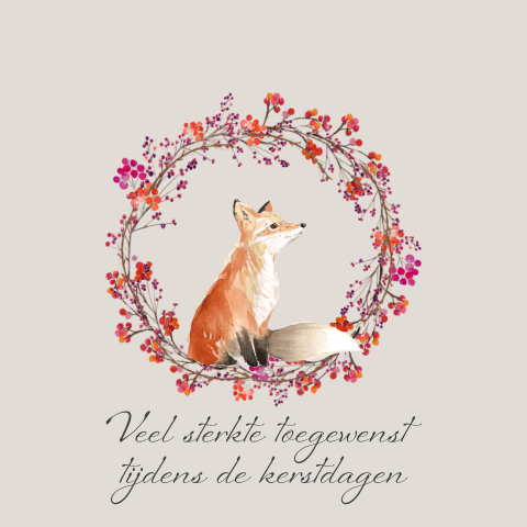 Kerstgroet na overlijden dierbare met krans en vos