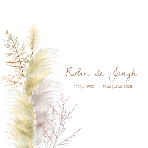 Mooie Rouwkaart met pampagras in pastel kleuren