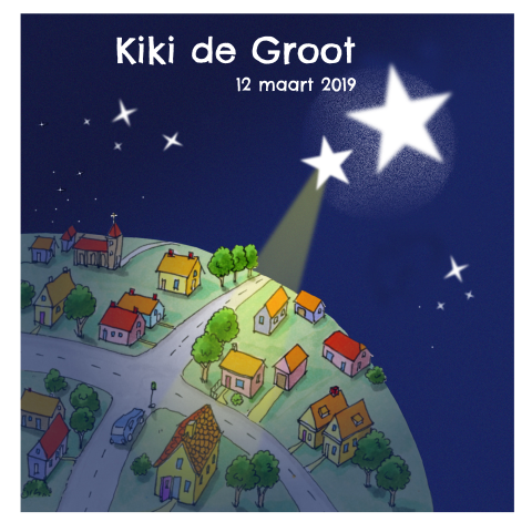 Kinderrouwkaart mooi getekende kaart van een ster met huisjes 