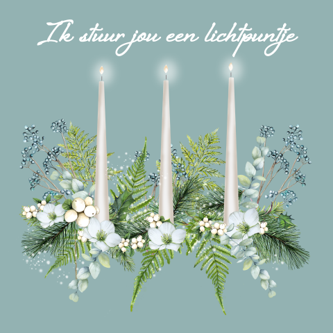 Kerstkaart ik stuur je een lichtpuntje met kaarsen