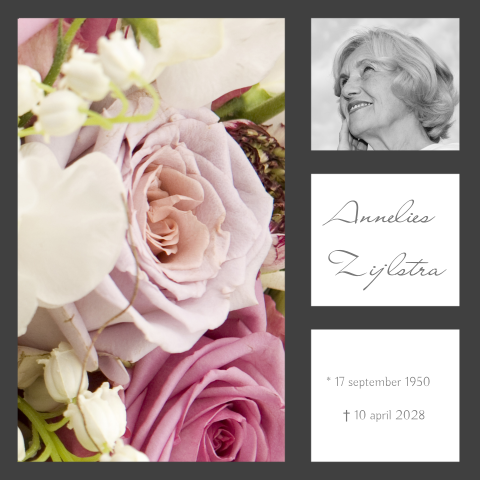 Mooie stijlvolle bloemen rouwkaart roze wit en groen