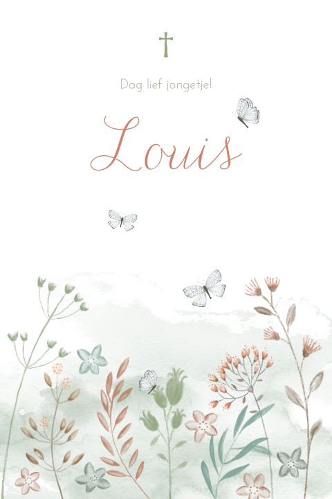 Een mooie aquarel baby rouwkaart met veld bloemen unisex