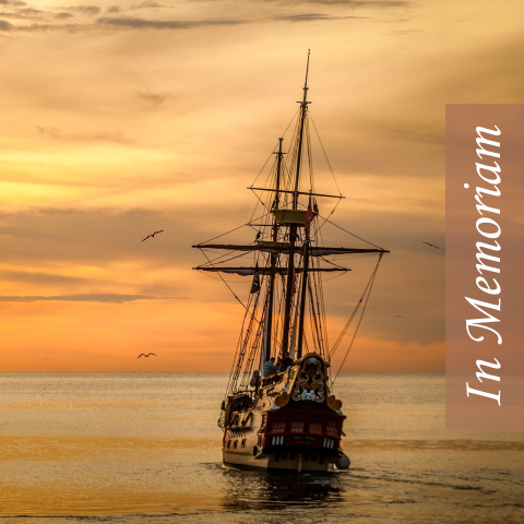 Rouwkaart met foto van een boot