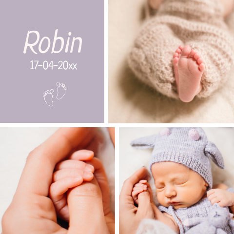 Rouwkaart baby met mogelijkheid plaatsen meerdere foto's