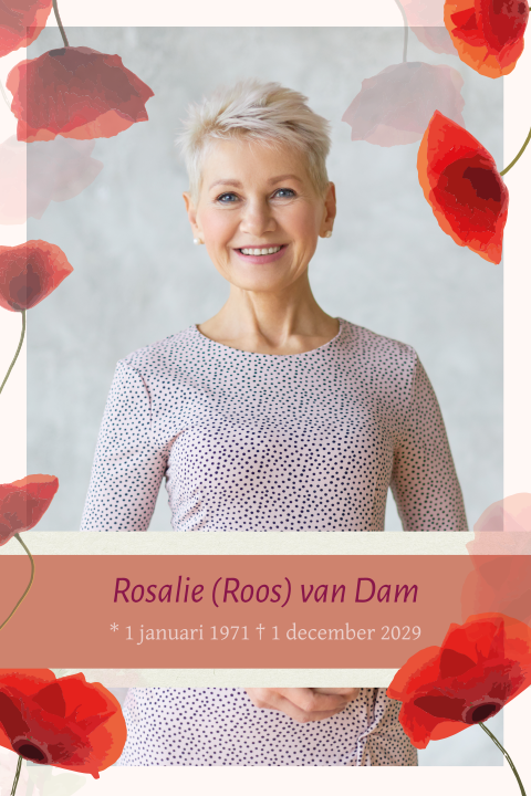 Rouwkaart foto met rode rozen klaprozen