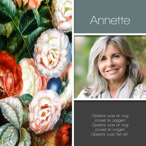 Stijlvolle rouwkaart met detail klassiek bloemen schilderij