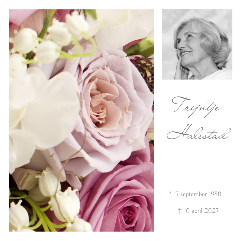 Chique stijlvolle bloemen rouwkaart roze wit met kader