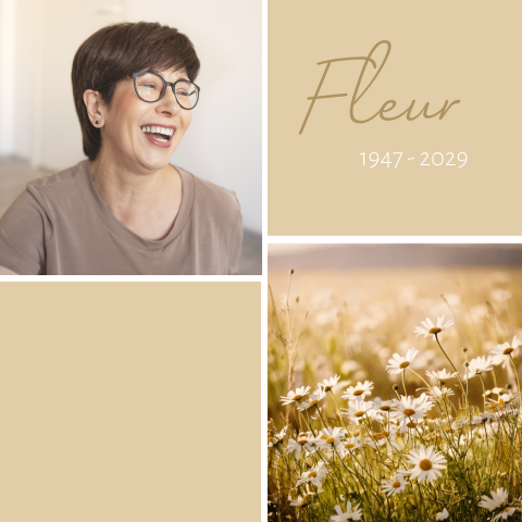 Rouwkaart voor een vrouw in neutrale kleur met foto vlakken