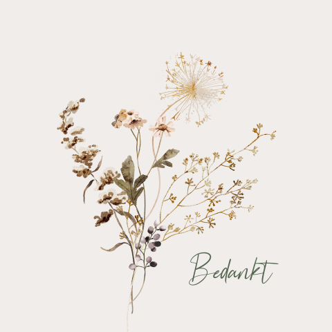 Bedankkaart overlijden begrafenis met droog bloemen