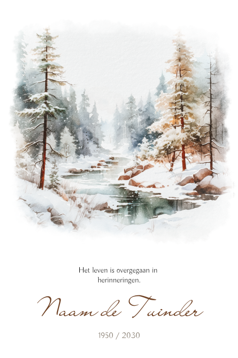 Rouwkaart met hand geschilderde landschap bomen in de winter