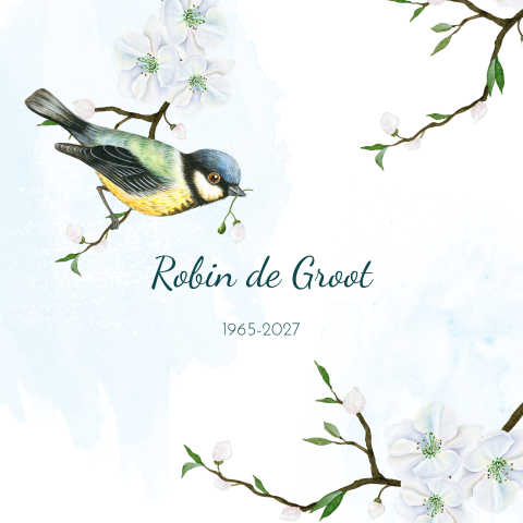 Rouwkaart takjes bloesem en koolmees vogel