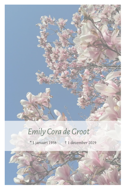 Rouwkaart met foto van bloeiende magnolia