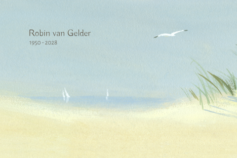Rouwkaart strand duinen en vogel