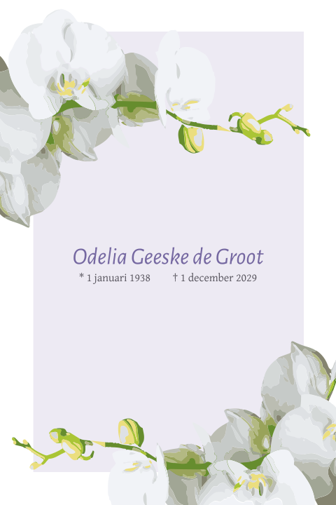 Rouwkaart met een witte geschilderde orchidee