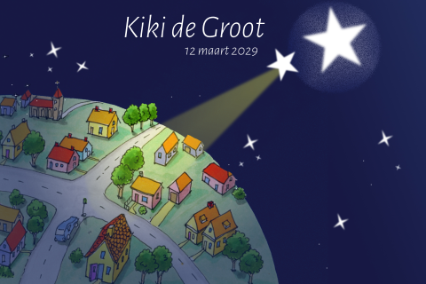 Kinderrouwkaart met mooi getekende kaart van een ster met huisjes 
