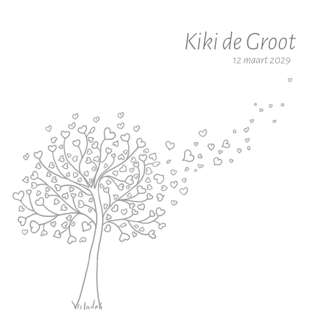 Wit rouwkaartje kind of baby mooi getekende boom met hartjes