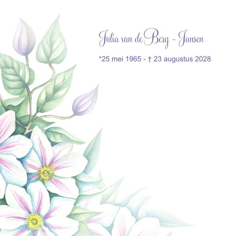 Rouwkaart met clematis aquarel