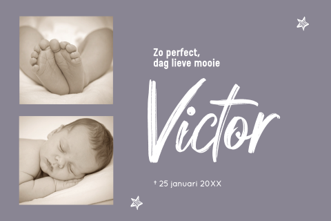 Rouwkaartje kindje baby met foto collage en sterretjes