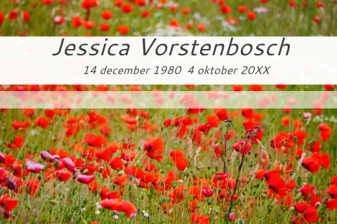 Foto rouwkaart met rode veld bloemen