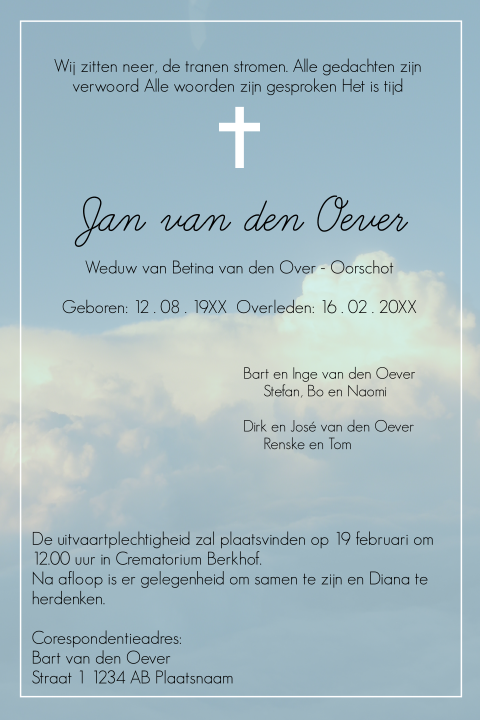 Rouwbrief met wolken